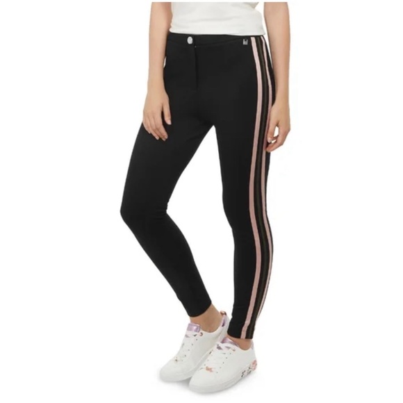 Ted Baker Women’s Sz 2 Black Heiydi Side Stripe Pants Skinny Leg Stretch Knit - Picture 1 of 16